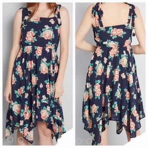 Modcloth Navy Floral Tie Strap Dress 4x